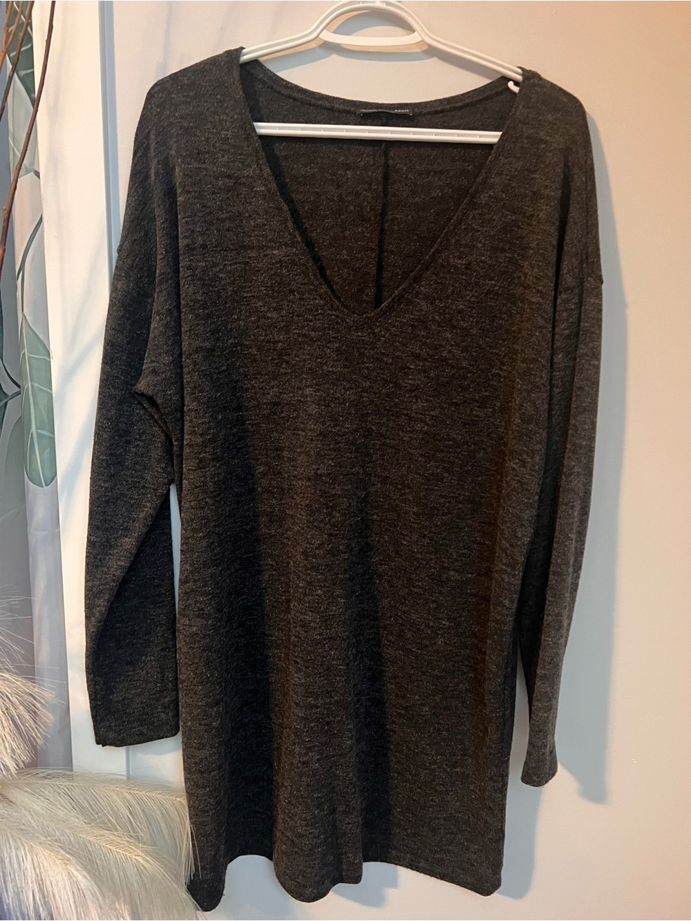 Zara Dark Charcoal V-Neck Long Sleeve Tunic dress